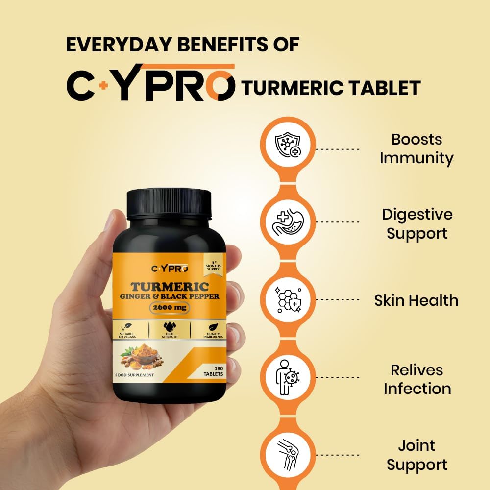 Turmeric Curcumin, Ginger & Black Pepper (Piperine) 2600mg – 180 Tablets