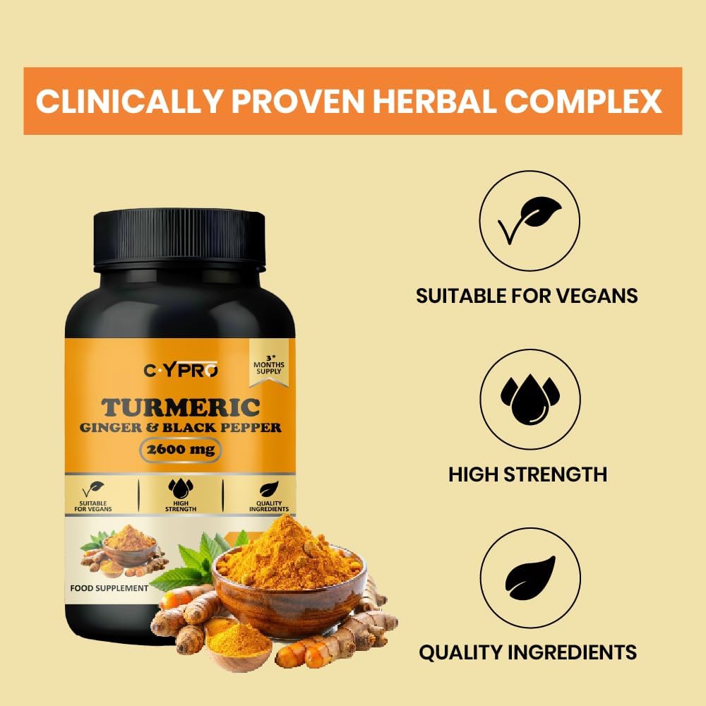 Turmeric Curcumin, Ginger & Black Pepper (Piperine) 2600mg – 180 Tablets