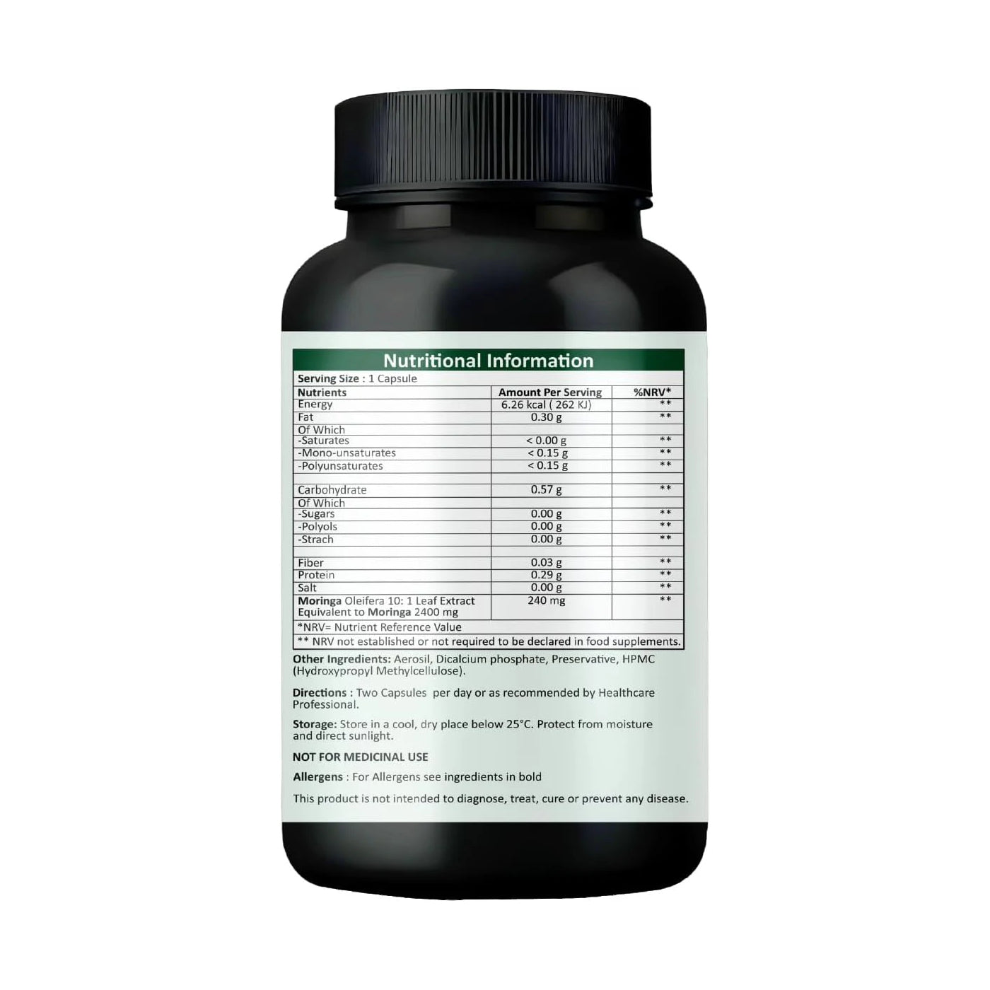 Pure Moringa Capsules 2400mg | High Strength Moringa Leaf | 120 Capsules