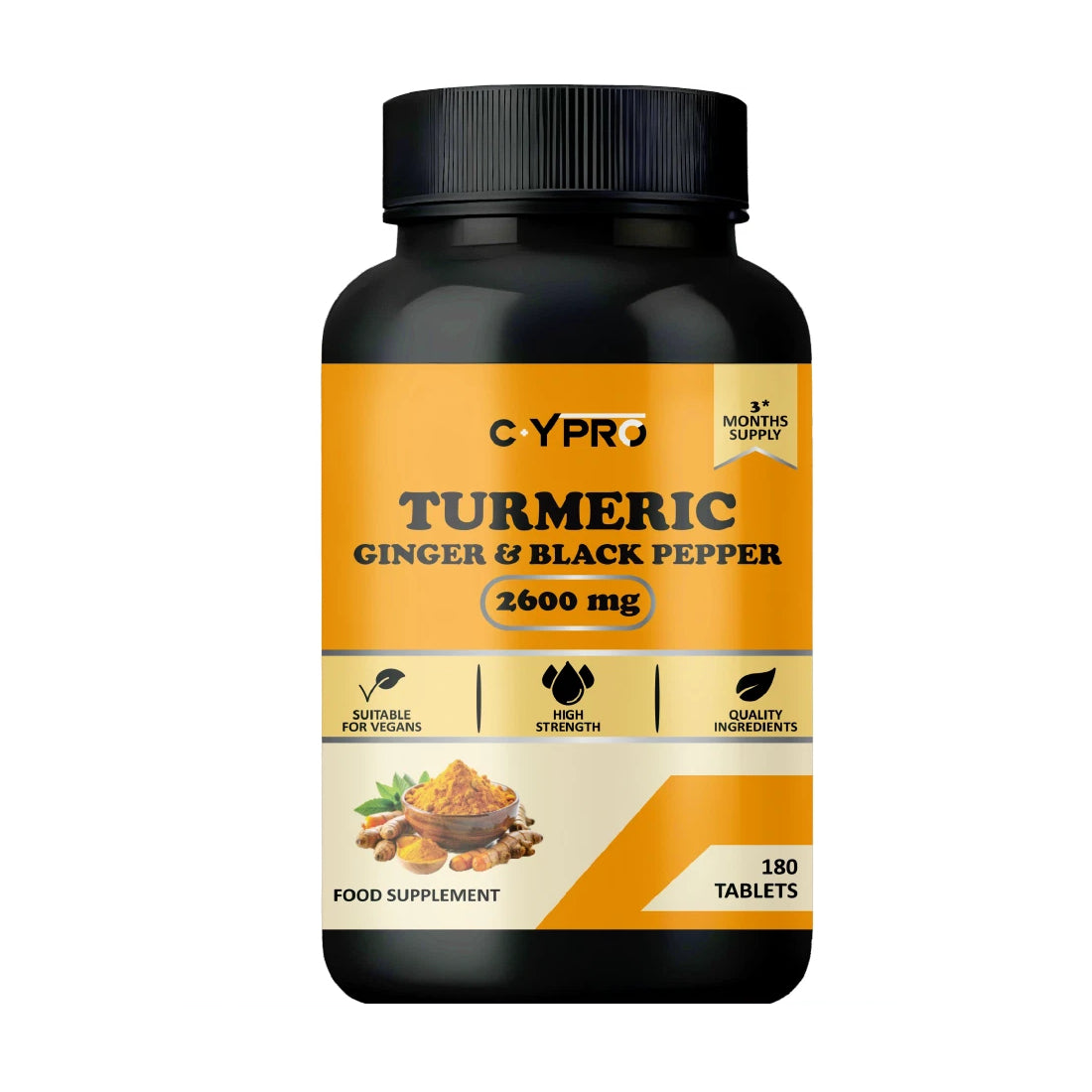 Turmeric Curcumin, Ginger & Black Pepper (Piperine) 2600mg – 180 Tablets
