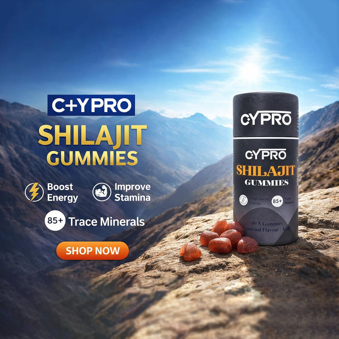 Pure Himalayan C+Y PRO Shilajit Gummies –Tamarind Flavour |60 Gummies | Adult Supplement
